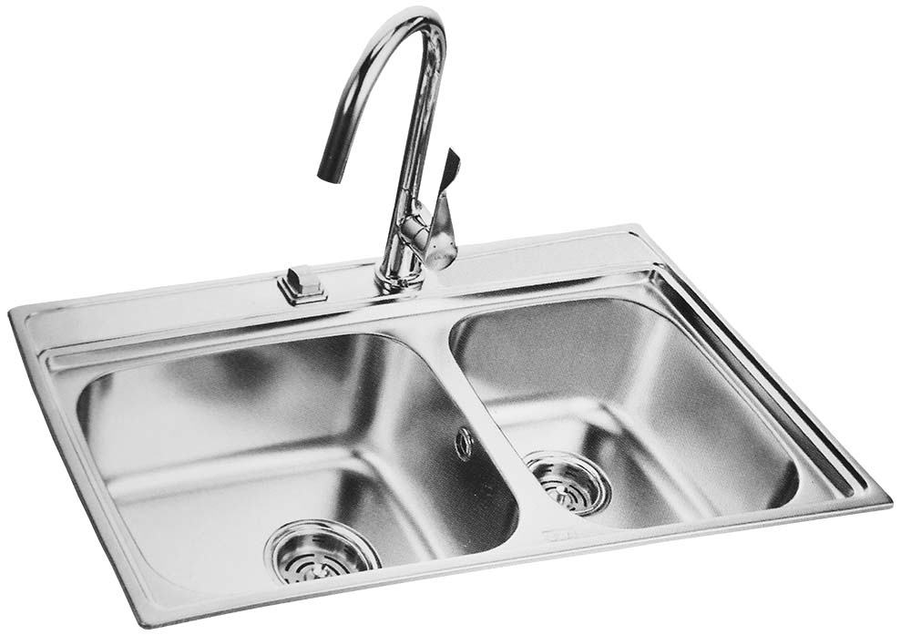 Double Bow Kitchen Sink With Long Neck Tap 850x485mm